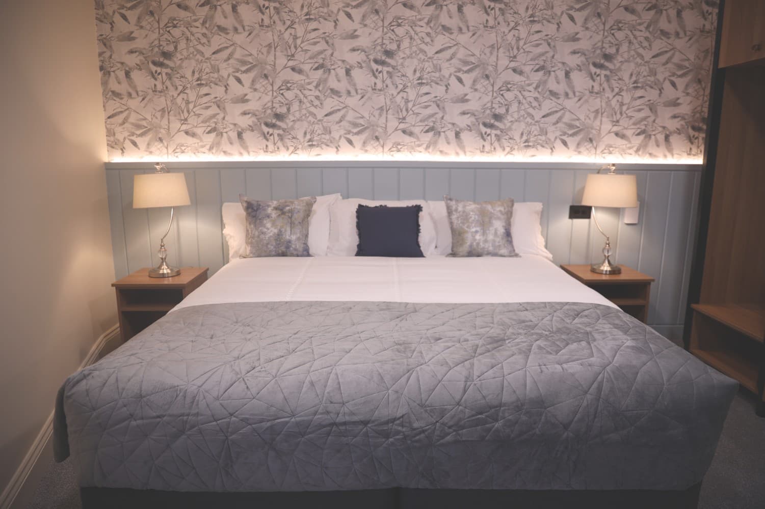 Standard Double Room with botanical wallpaper